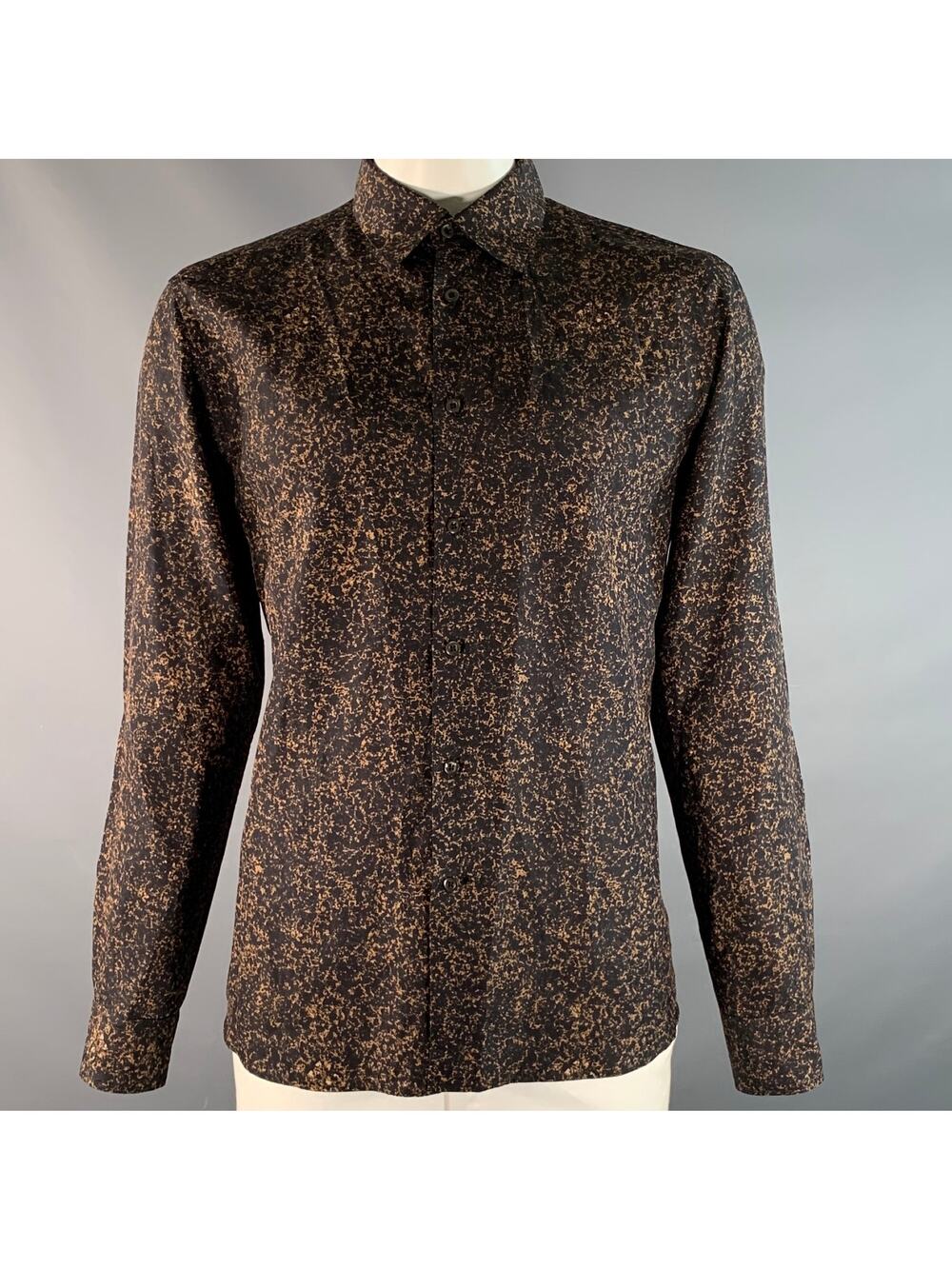 PRADA Size L Black Brown Marbled Silk Button Up Long Sleeve Shirt